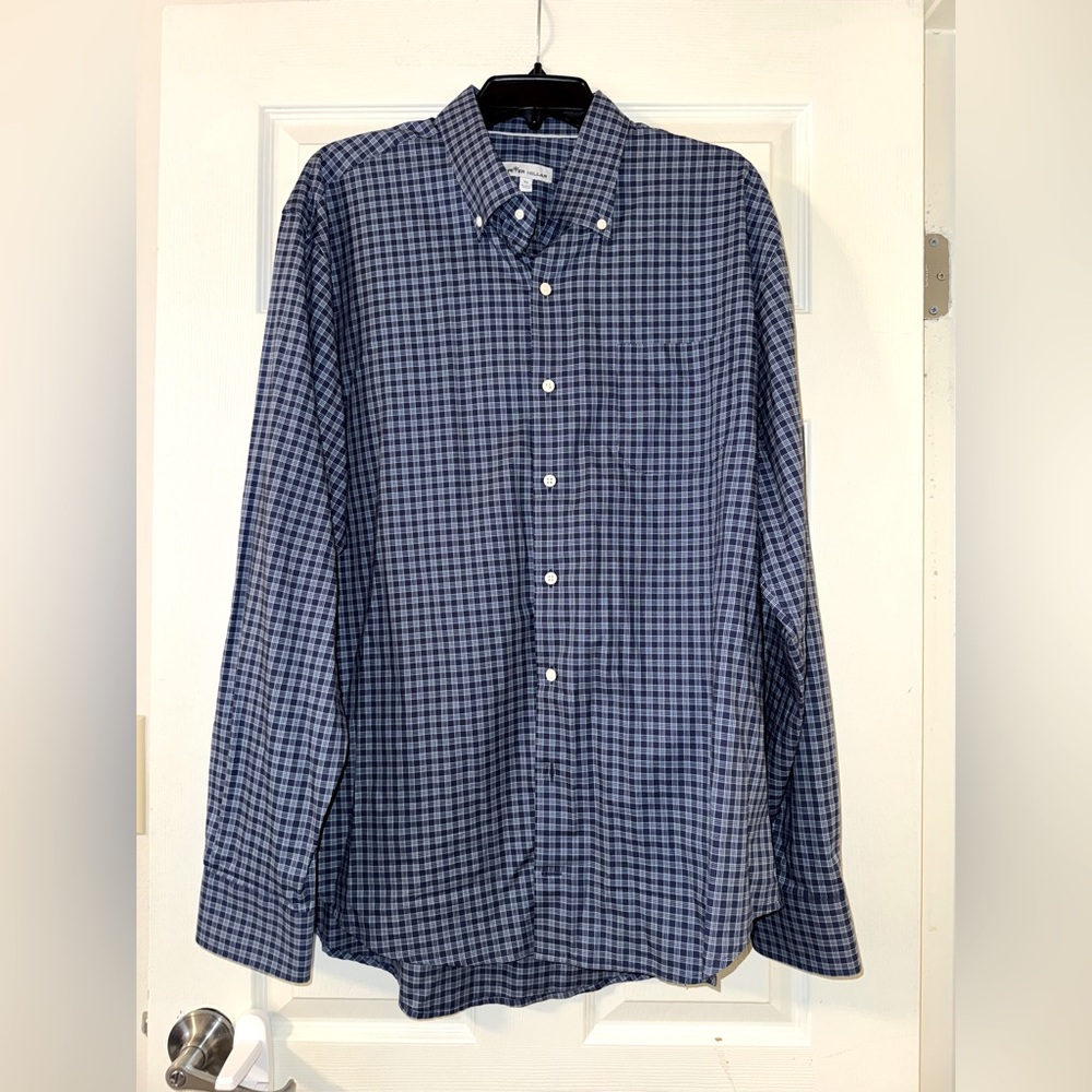 Peter Millar Button Down Shirt Men's XL Plaid Check Blue Cotton